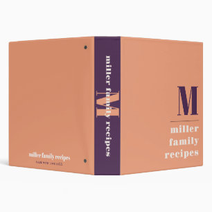 Minimal Peach Monogram Name Recipe Cookbook Binder