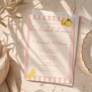 Minimal Peachy Stripes Lemons bridal Shower Invitation