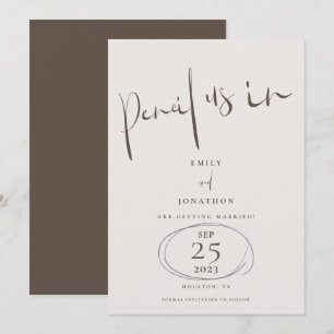 Minimal Pencil Us In Informal Script Cream Brown Save The Date