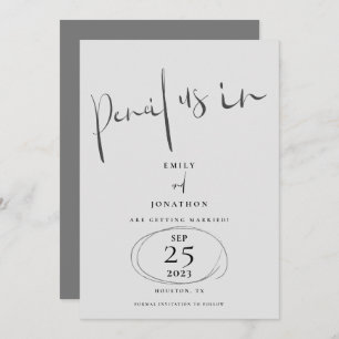 Minimal Pencil Us In Stylish Script Grey Save The Date