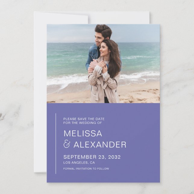Minimal periwinkle simple photo wedding save the date (Front)