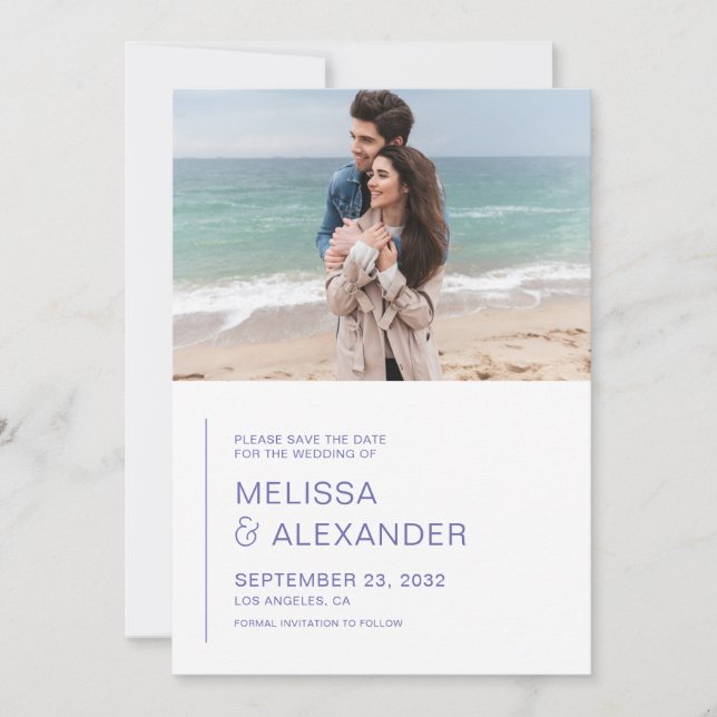 Minimal periwinkle simple photo wedding save the date (Front)