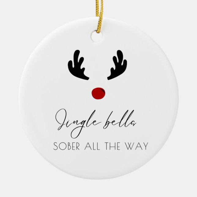 Minimal Personalizable Name Sobriety Christmas Ceramic Ornament (Front)