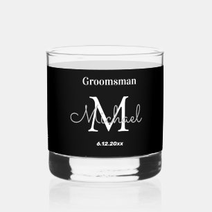 minimal personalized groomsmen black white   whiskey glass