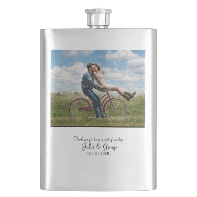 Minimal Personalized Photo Wedding Party Hip Flask (Front)