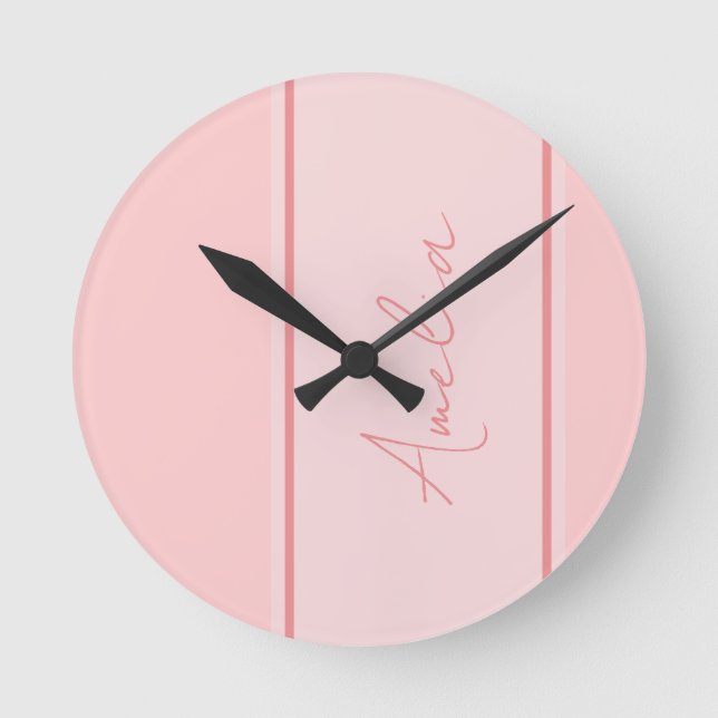 Minimal Personalized Pink Script Round Clock (Front)