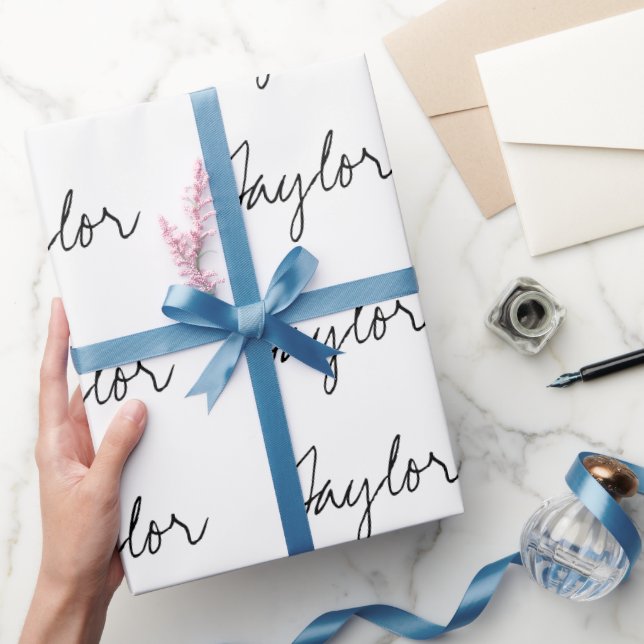 Minimal personalized typography black white wrapping paper (Gifting)