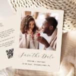 Minimal Photo Beige QR Code Save the Date Announcement Postcard<br><div class="desc">This simple, minimalist Save the Date postcard features a square photo above the words "Save the Date" in elegant white handwriting script, followed by the couple's names, wedding date and city in sans serif font on a beige background. Add a more detailed message with additional information on the reverse, along...</div>