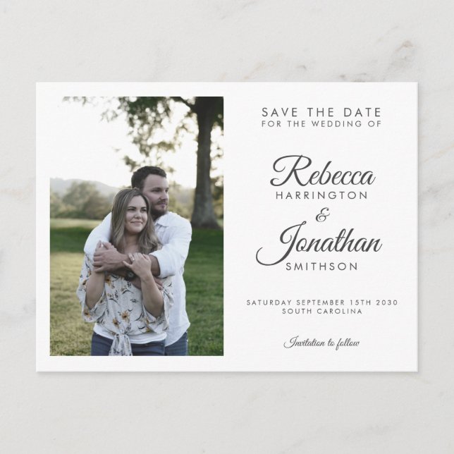 Minimal Photo Black White Wedding Save The Date  Invitation Postcard (Front)
