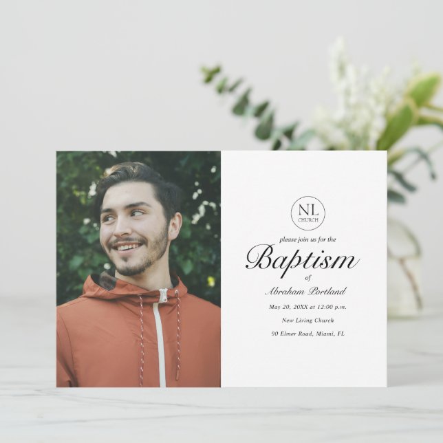 Minimal Photo Church Logo Christian Baptism Invitation (Standing Front)