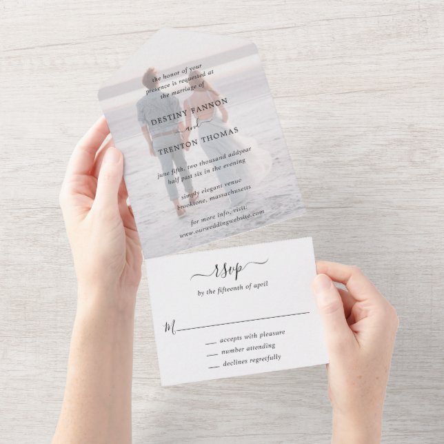 Minimal Photo Classic Elegant Wedding All In One Invitation (Tearaway)