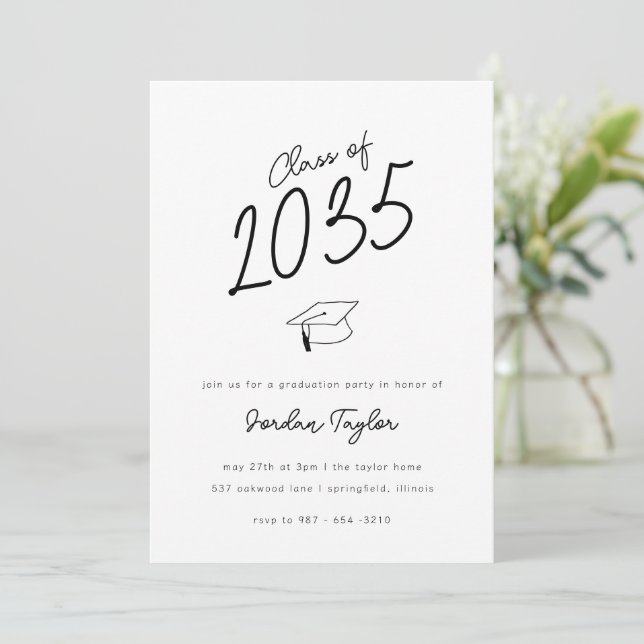 Minimal Photo Graduation Party Black and  White Invitation (Standing Front)