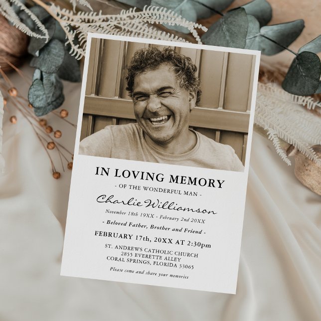 Minimal Photo In Loving Memory Funeral Invitation (Creator Uploaded)
