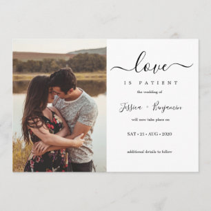 Minimal Photo Love Is Patient Wedding Postponement Invitation