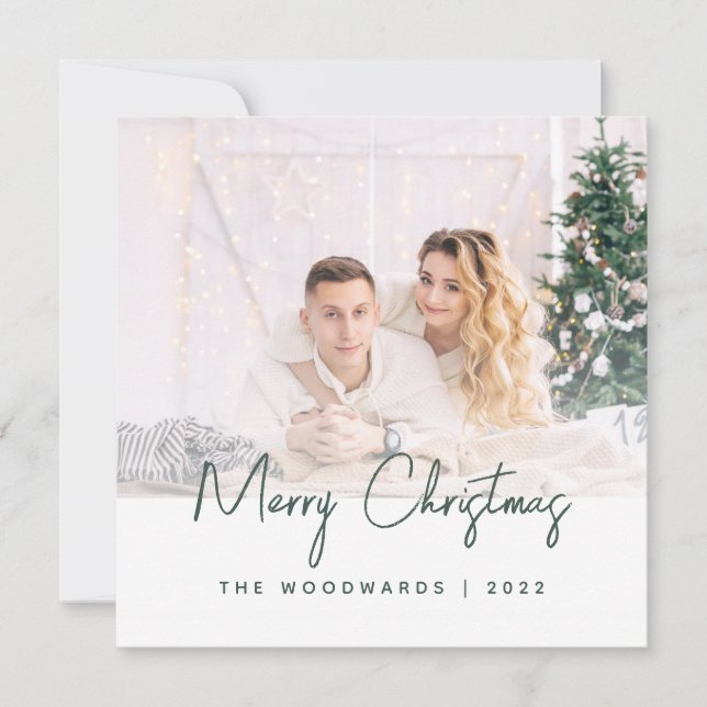 Minimal Photo Merry Christmas Green Script (Front)