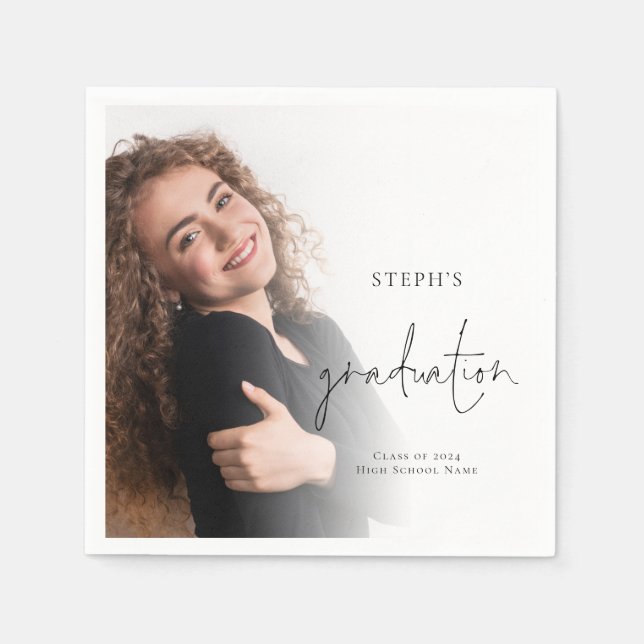 Minimal Photo Overlay Name 2024 Graduation Party Napkin (Front)