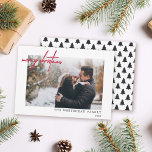 Minimal Photo Red Merry Christmas White Holiday Card<br><div class="desc">Wish your friends and family Merry Christmas this holiday season with this photo Christmas card that features a pine tree pattern on the back.</div>