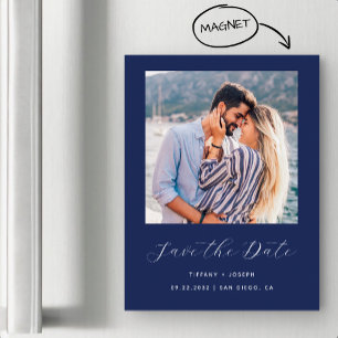 Minimal Photo Script Navy Blue Magnetic Invitation