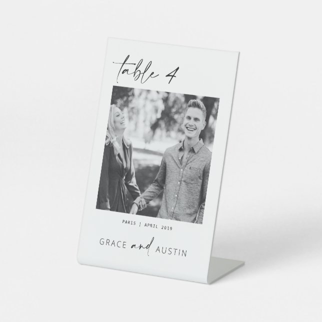 Minimal Photo Table Number Wedding Pedestal Sign (Front)
