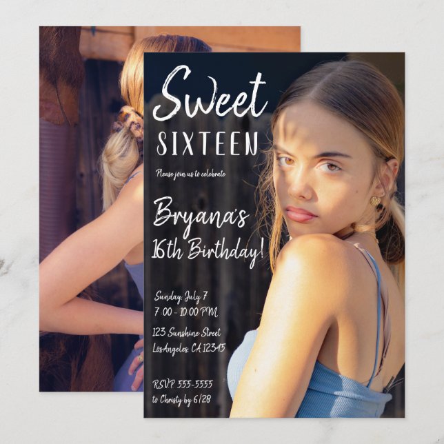 Minimal Photo Trendy Chic Sweet 16 Party  Invitati Invitation (Front/Back)