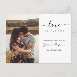 Minimal Photo Wedding Postponement Love is Patient Postcard