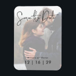 Minimal Photo Wedding Save the Date Postcard Magnet<br><div class="desc">This design is minimal,  with the couple's photo highlighted with a white transparent overlay. Created by Simply Farmhouse Press.</div>