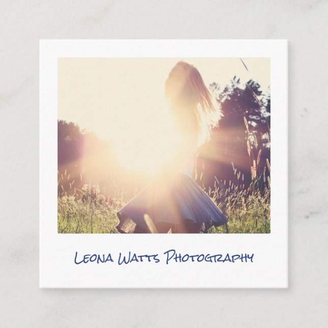 Minimal photography modern white chic photographer square business card (Front)