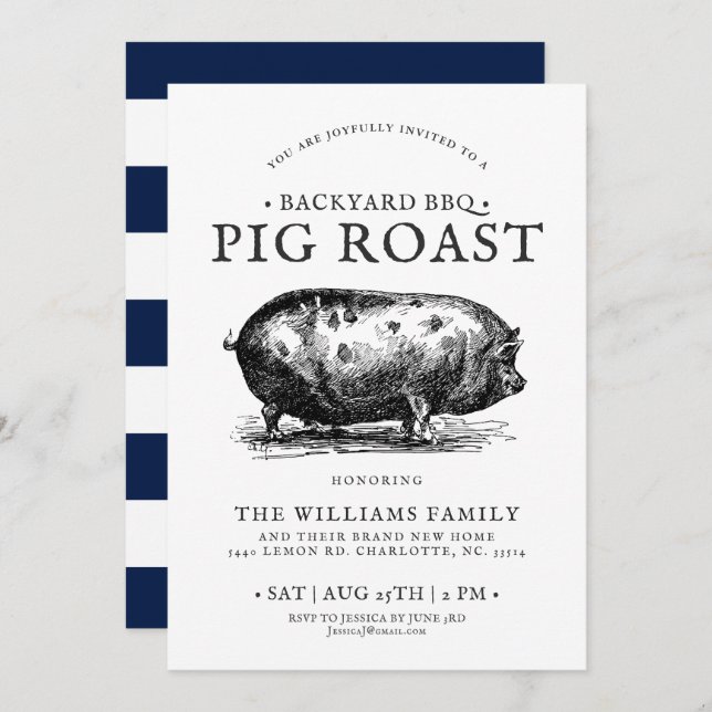 Minimal Pig Roast BBQ Party Customized Invitation (Front/Back)