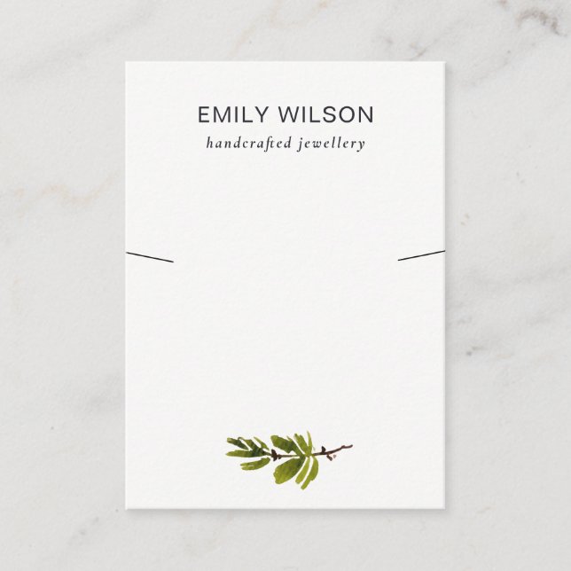 Minimal Pine Branch Foliage Band Necklace Display Business Card (Front)