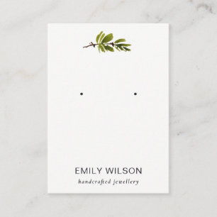 Minimal Pine Branch Foliage Stud Earring Display Business Card