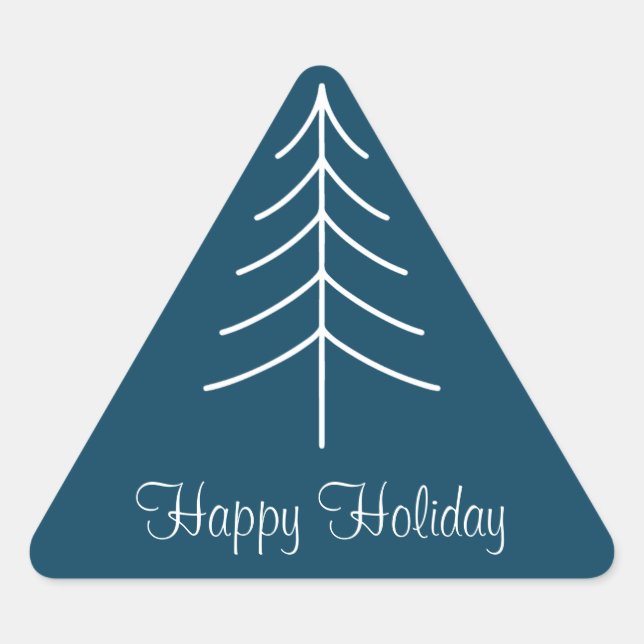 Minimal Pine Christmas Tree Typography Navy Blue Triangle Sticker (Front)