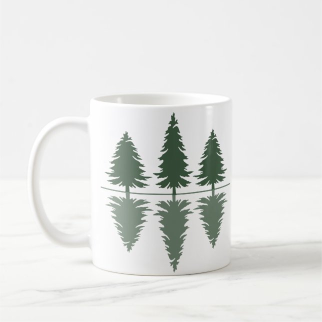 Minimal pine trees reflection forest coffee mug (Left)