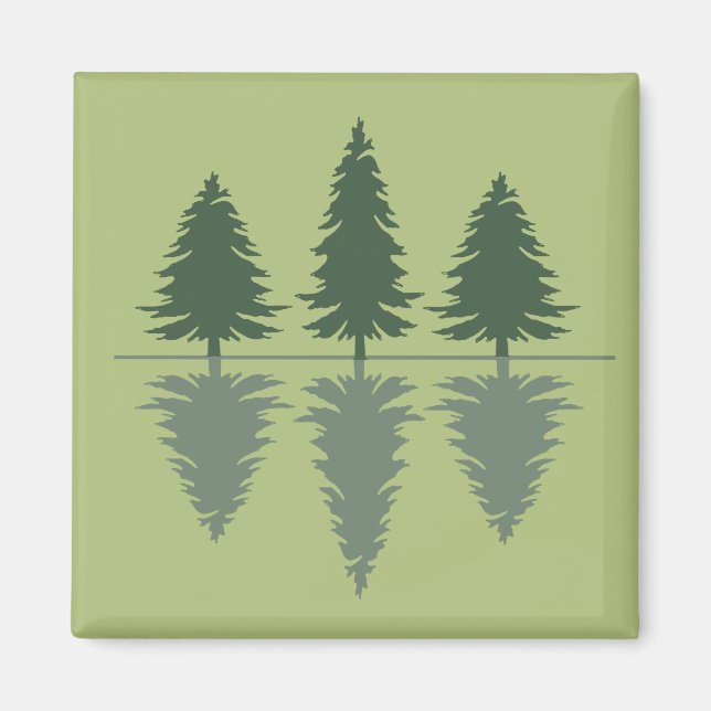 Minimal pine trees reflection forest magnet (Front)