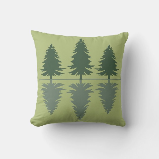 Minimal pine trees reflection forest throw pillow (Front)
