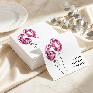 Minimal Pink 60 Balloon 60th Birthday Party Napkin