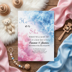 Minimal Pink & Blue Gender Reveal Invitation