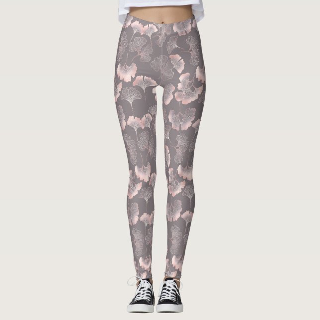 Minimal Pink Botanical Pattern Leggings (Front)