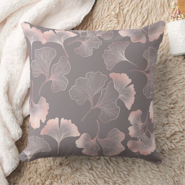 Minimal Pink Botanical Pattern Throw Pillow (Blanket)