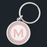 Minimal Pink Classic Monogram Initial Letter Keychain<br><div class="desc">Modern monogrammed keychain with monogram initial in pink and white.</div>