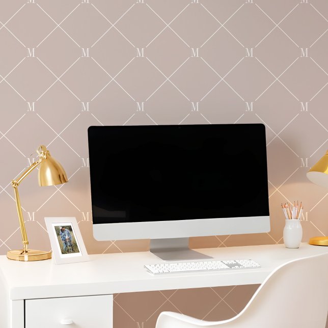Minimal Pink Diagonal Chequered Monogram Pattern Wallpaper (Minimal Pink Diagonal Checkered Monogram Pattern Wallpaper)