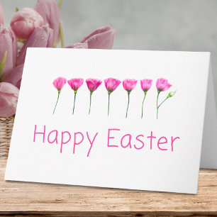 Minimal Pink Flowers Happy Easter Modern Spring Holiday Card