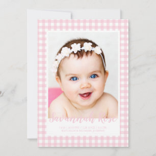 Minimal Pink Gingham Check Pattern Photo Announcement