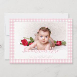 Minimal Pink Gingham Check Pattern Photo Announcement