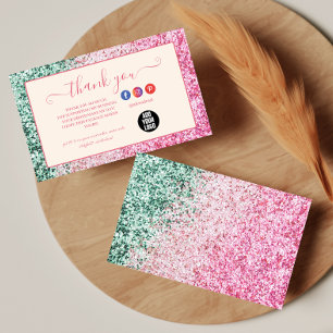 Minimal Pink Glitter Style Thank You Card