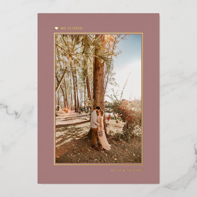 Minimal Pink Gold Married Elopement Announcement (Front)