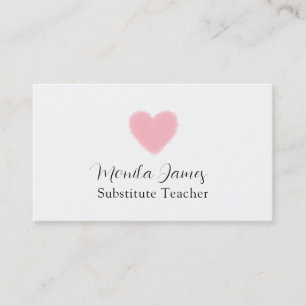 Minimal Pink Heart Substitute Teacher Business Card