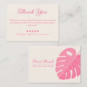 Minimal Pink Leaf Vacation Rental Thankyou Card