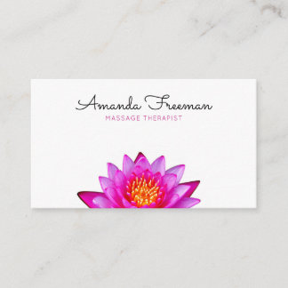 Minimal Pink Lotus Flower Massage Therapy Business Card