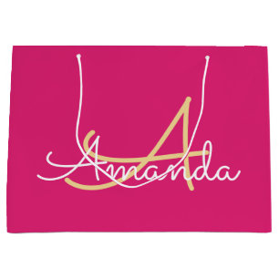 Minimal Pink Monogram Name Bridal Shower Favor  Large Gift Bag