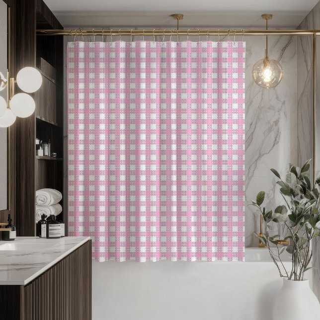 Minimal Pink Plaid Curtain Modern Bath Style (Minimal Pink Plaid Curtain Modern Bath Style)
